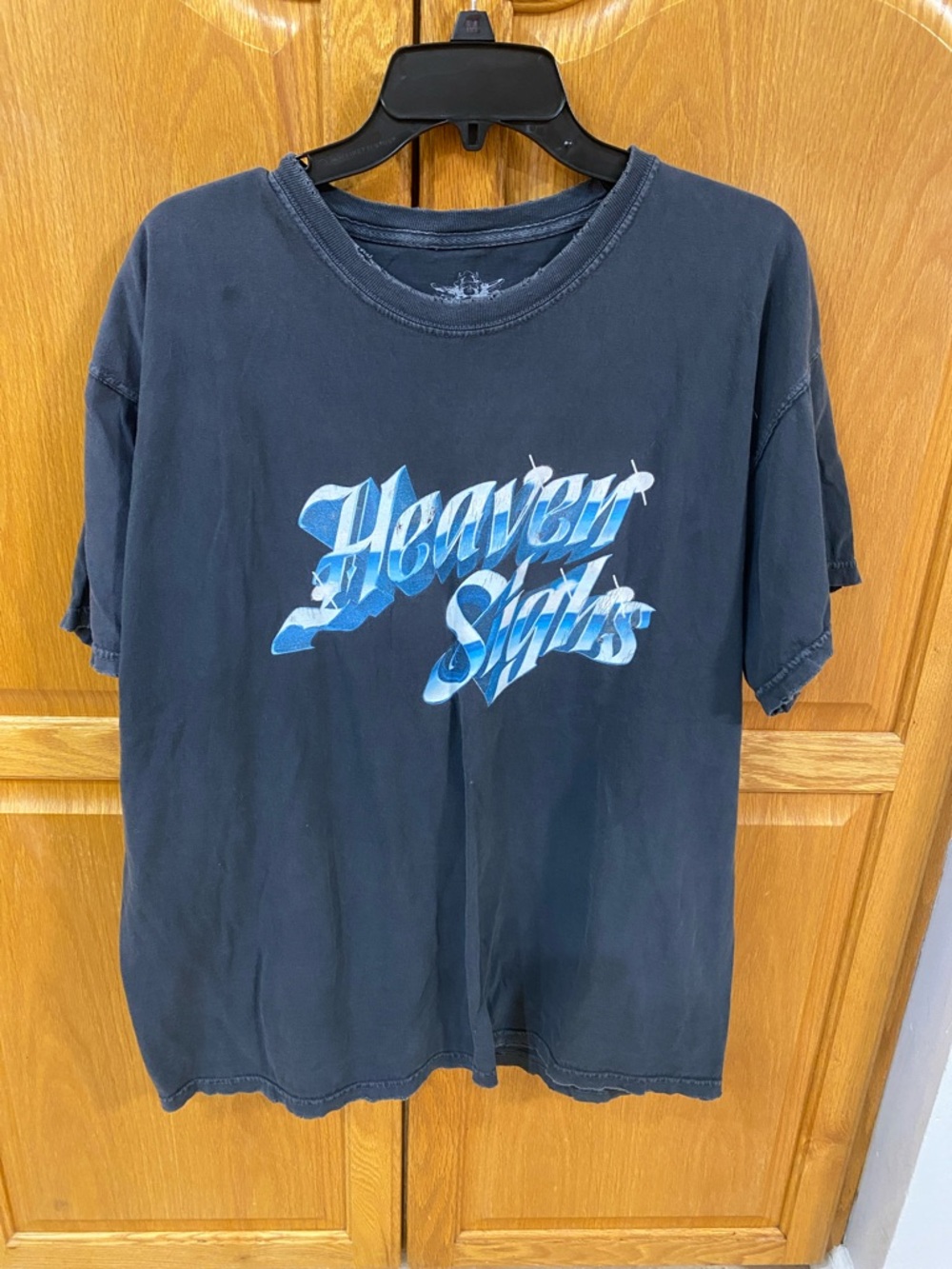 Boys Lie Oversized Black Distressed Tee with Blue 'Heaven Sighs Graphic